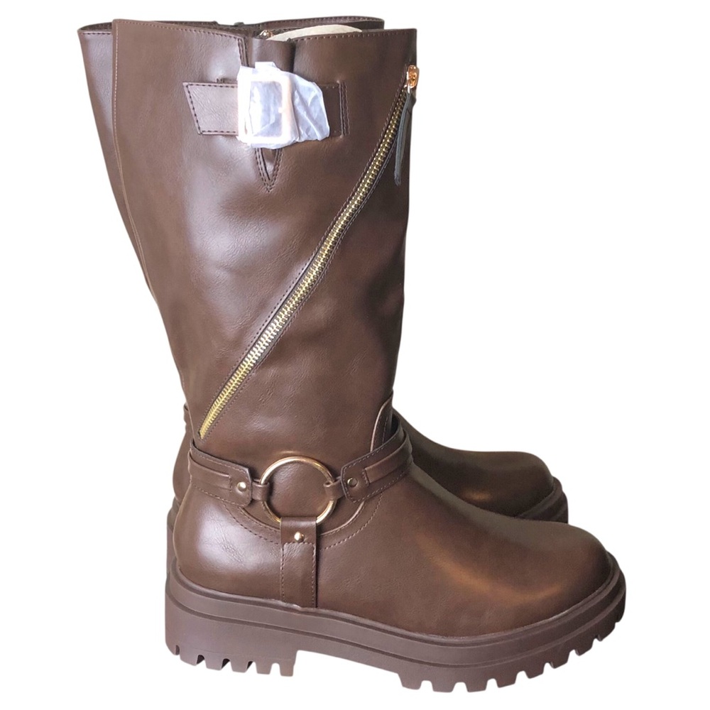Womens Brown Vegan Leather Combat Boots Full Zip Platform Lug Soles Size 9.5 NEW - Picture 11 of 11
